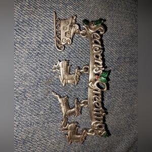 Vintage Metal JJ Holiday Brooch with Reindeer and Sleigh